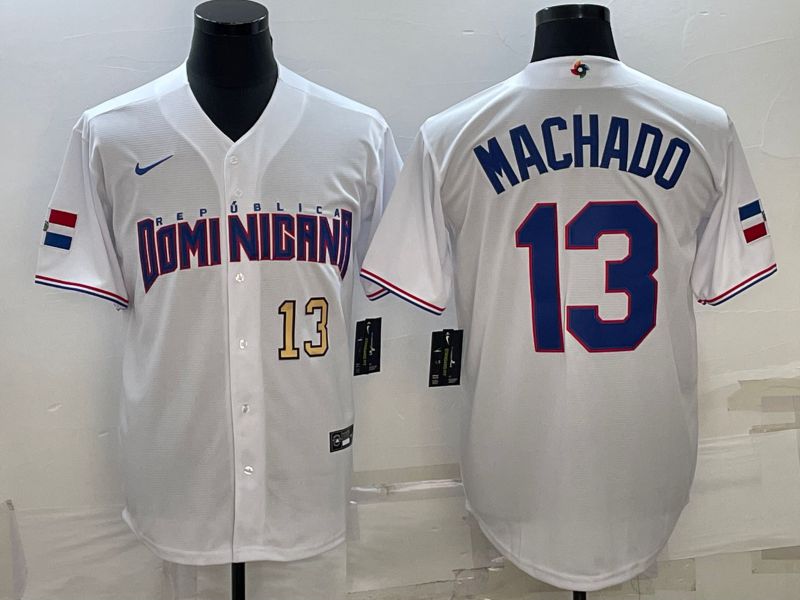Men 2023 World Cub #13 Machado White Nike MLB Jersey2->more jerseys->MLB Jersey